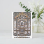 主の祈りの言葉ヴィンテージ版木、銅版、版画（オレンジ） ポストカード (スタンド正面)