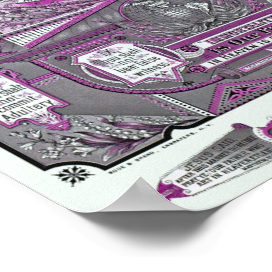 主の祈りの言葉ヴィンテージ版木、銅版、版画（ピンク） ポスター (角)