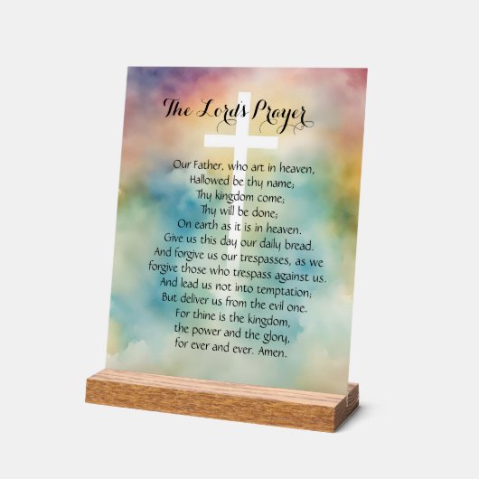 主の祈りの言葉水の色クロス アクリルサイン (傾斜)