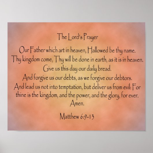 主の祈りの言葉、オレンジヴィンテージ背景 ポスター (正面)