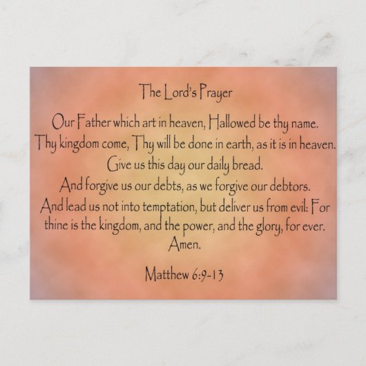 主の祈りの言葉、オレンジヴィンテージ背景 ポストカード (正面)