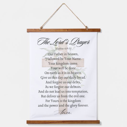 主の祈りの言葉 – マタイ6:9-13十字花 吊り下げ型タペストリー (正面)