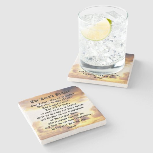 主の祈りの言葉、日の出、大理石コースター ストーンコースター (横)