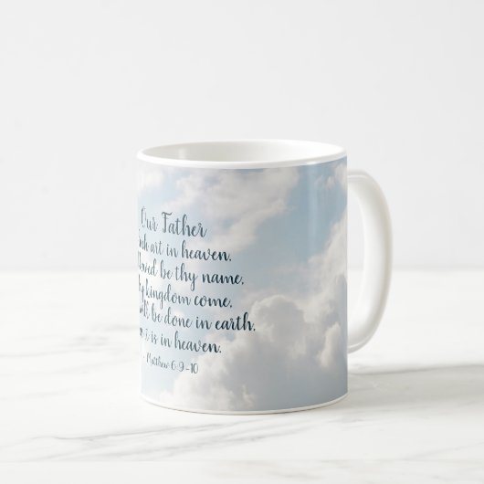 主の祈りの言葉、私たちの父は天国で芸術を学んだ。 コーヒーマグカップ (正面右)