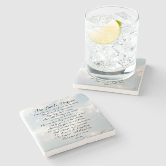 主の祈りの言葉、私たちの父は天国で芸術を学んだ。 ストーンコースター (横)