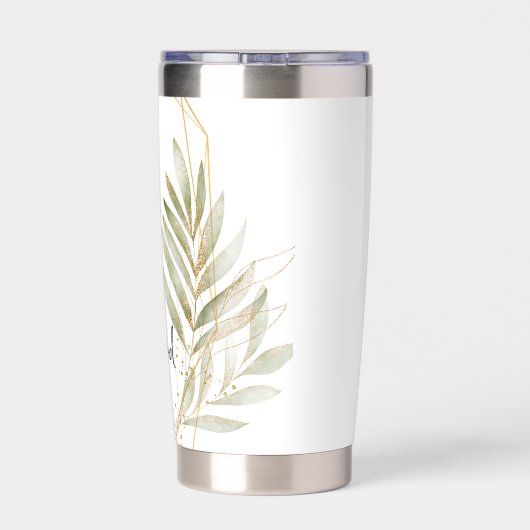 主の緑のと金ゴールドのフレームに仕える 保温保冷タンブラー (背面)