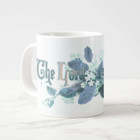 "主は復活した"ヴィンテージイースターアート光ティール（緑がかった色） ジャンボコーヒーマグカップ (正面左)