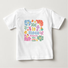 「主は復活なされた」 マタイ28:6 ボヘミアンフラワー イースター ベビーTシャツ