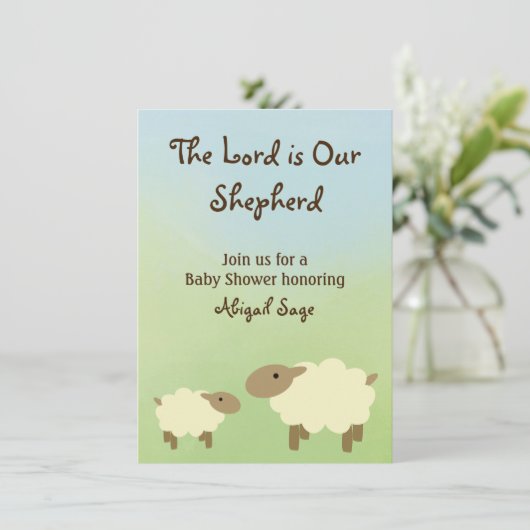 主は私たちの羊飼い羊の赤ちゃんシャワー招待状 招待状 (スタンド正面)
