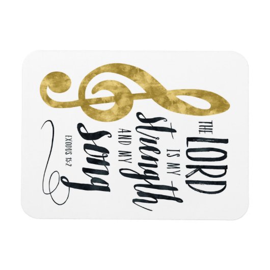 主は私の力と私の歌の金ゴールドプリント マグネット (横)