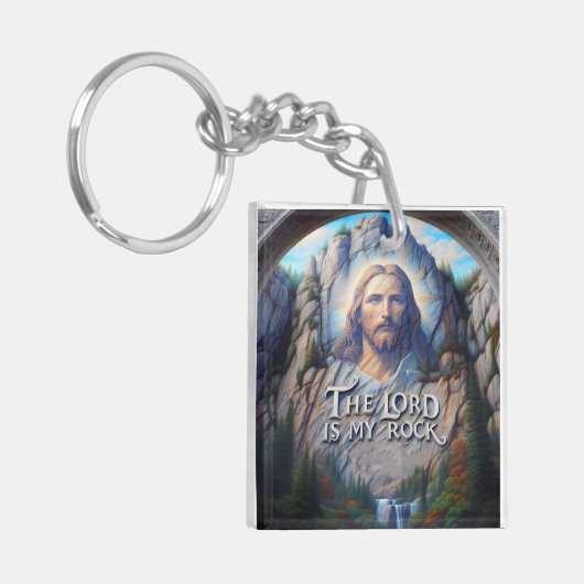 主は私の岩である：聖なる彫刻のイエス キーホルダー (正面左)