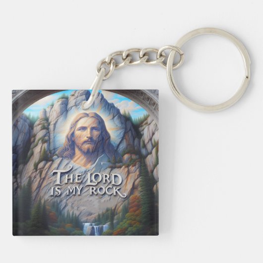主は私の岩である:聖なる彫刻のイエス キーホルダー (裏面)