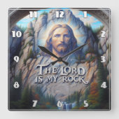 主は私の岩である：聖なる彫刻のイエス スクエア壁時計 (正面)