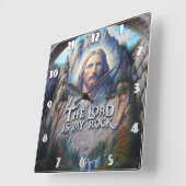 主は私の岩である：聖なる彫刻のイエス スクエア壁時計 (傾斜)