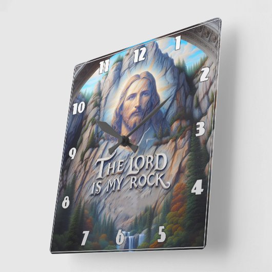 主は私の岩である:聖なる彫刻のイエス スクエア壁時計 (傾斜)