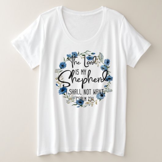 主は私の羊飼いだ | Psalm 23:1聖書の詩 プラスサイズTシャツ (デザイン正面)