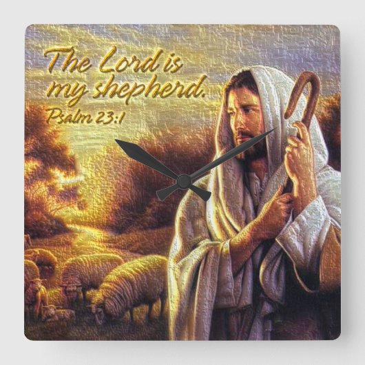 主は私の羊飼いの賛美歌の23:1の柱時計です スクエア壁時計 (正面)