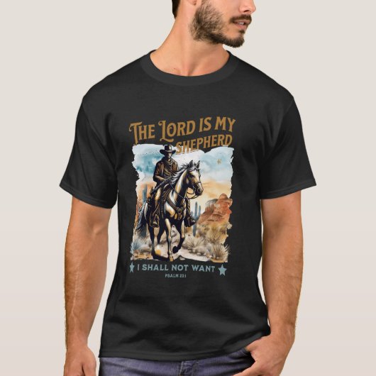 主は私の羊飼い 詩篇23篇カウボーイブル信仰 Tシャツ (正面)