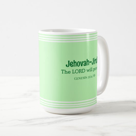 主は聖書の聖句を明るい緑に供える コーヒーマグカップ (正面右)