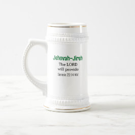 主は聖書の聖句を緑と白で与える ビールジョッキ