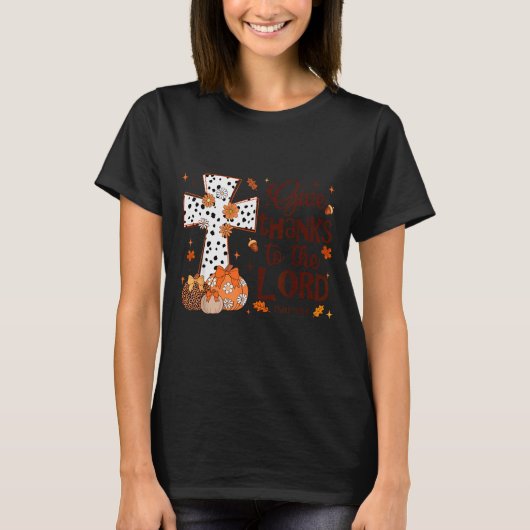 主への感謝 秋のカボチャ 感謝祭 Tシャツ (正面)