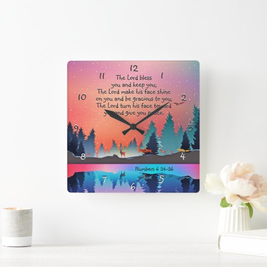 主よ賛美よ数6:24-26冬の湖 スクエア壁時計 (ホーム)