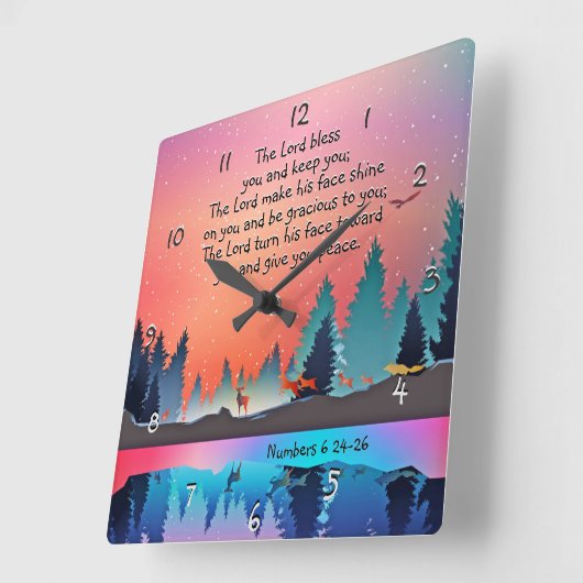 主よ賛美よ数6:24-26冬の湖 スクエア壁時計 (傾斜)