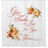 主よ、感謝を捧げます 秋の水彩花図 シャワーカーテン (正面)