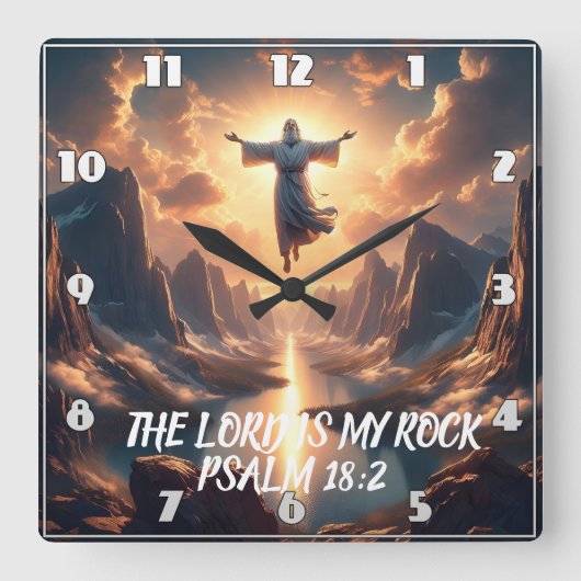 主を仰ぐイエスは私の岩である スクエア壁時計 (正面)
