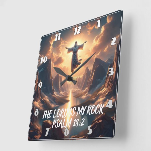 主を仰ぐイエスは私の岩である スクエア壁時計 (傾斜)