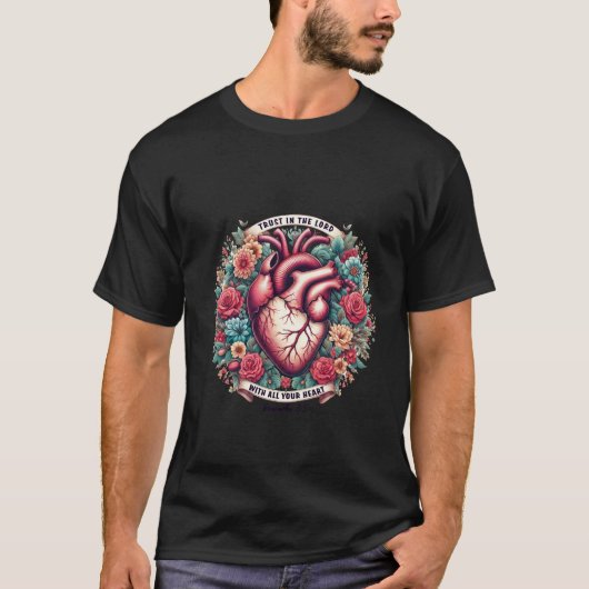 主を信頼せよ | 箴言 3:5 キリスト教のハート Tシャツ (正面)
