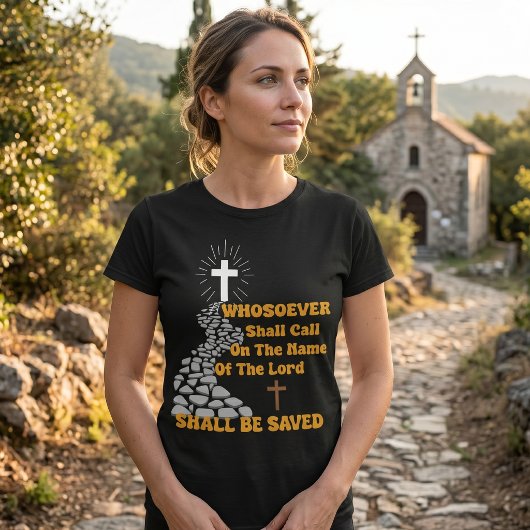 "主を呼ばわる者" ローマ人への手紙 10:13 十字架 Tシャツ