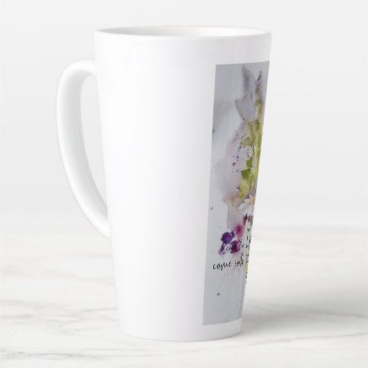 主を喜びと花で満たして仕えなさい カフェラテマグ (左アングル)