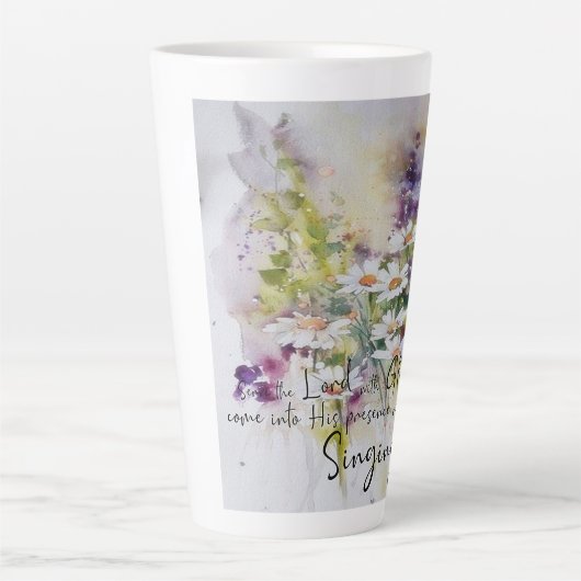 主を喜びと花で満たして仕えなさい カフェラテマグ (正面)