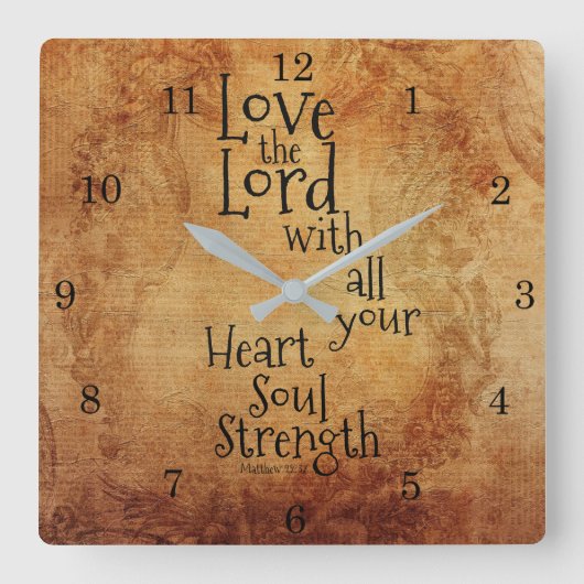 "主を愛する"聖なる書物、 経典マタイ22、ヴィンテージ スクエア壁時計 (正面)