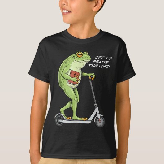 主を賛美するために出発だ 面白いカエル キリスト教のミーム Tシャツ (正面)