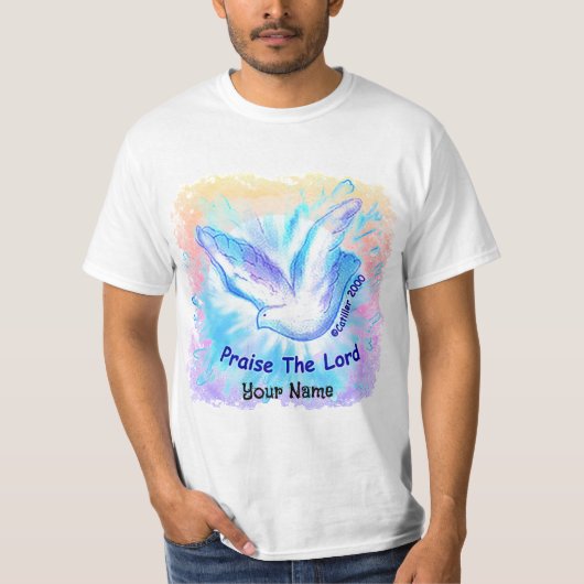 主を賛美する鳩のキリスト教 Tシャツ (正面)