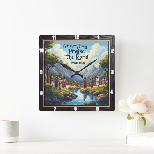 主を賛美せよ。詩編150:6 スクエア壁時計 (ホーム)