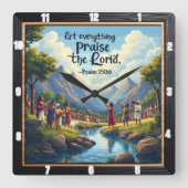 主を賛美せよ。詩編150:6 スクエア壁時計 (正面)