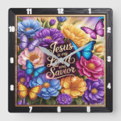 主イエス救い主の花 スクエア壁時計 (正面)