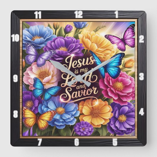 主イエス救い主の花 スクエア壁時計 (正面)