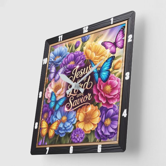 主イエス救い主の花 スクエア壁時計 (傾斜)