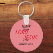 「主イエス様に感謝救する!」 ピンク キーホルダー (正面)