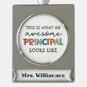 主パーソナライズされた校おもしろい長 シルバープレートバナーオーナメント (正面)