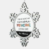 主パーソナライズされた校おもしろい長 スノーフレークピューターオーナメント (右)