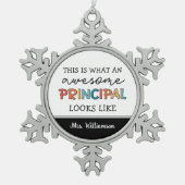 主パーソナライズされた校おもしろい長 スノーフレークピューターオーナメント (正面)