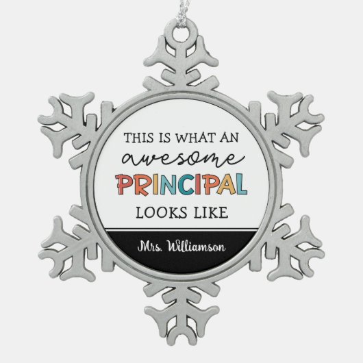 主パーソナライズされた校おもしろい長 スノーフレークピューターオーナメント (正面)