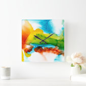 主プルーム-水彩 スクエア壁時計 (ホーム)