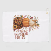 主与え感謝していに向かって秋のカボチャ ゴルフタオル (横)