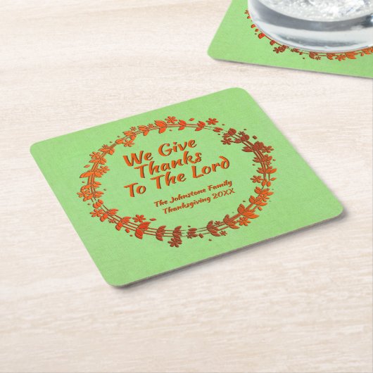 主与え感謝していのリース名へ スクエアペーパーコースター (アングル)